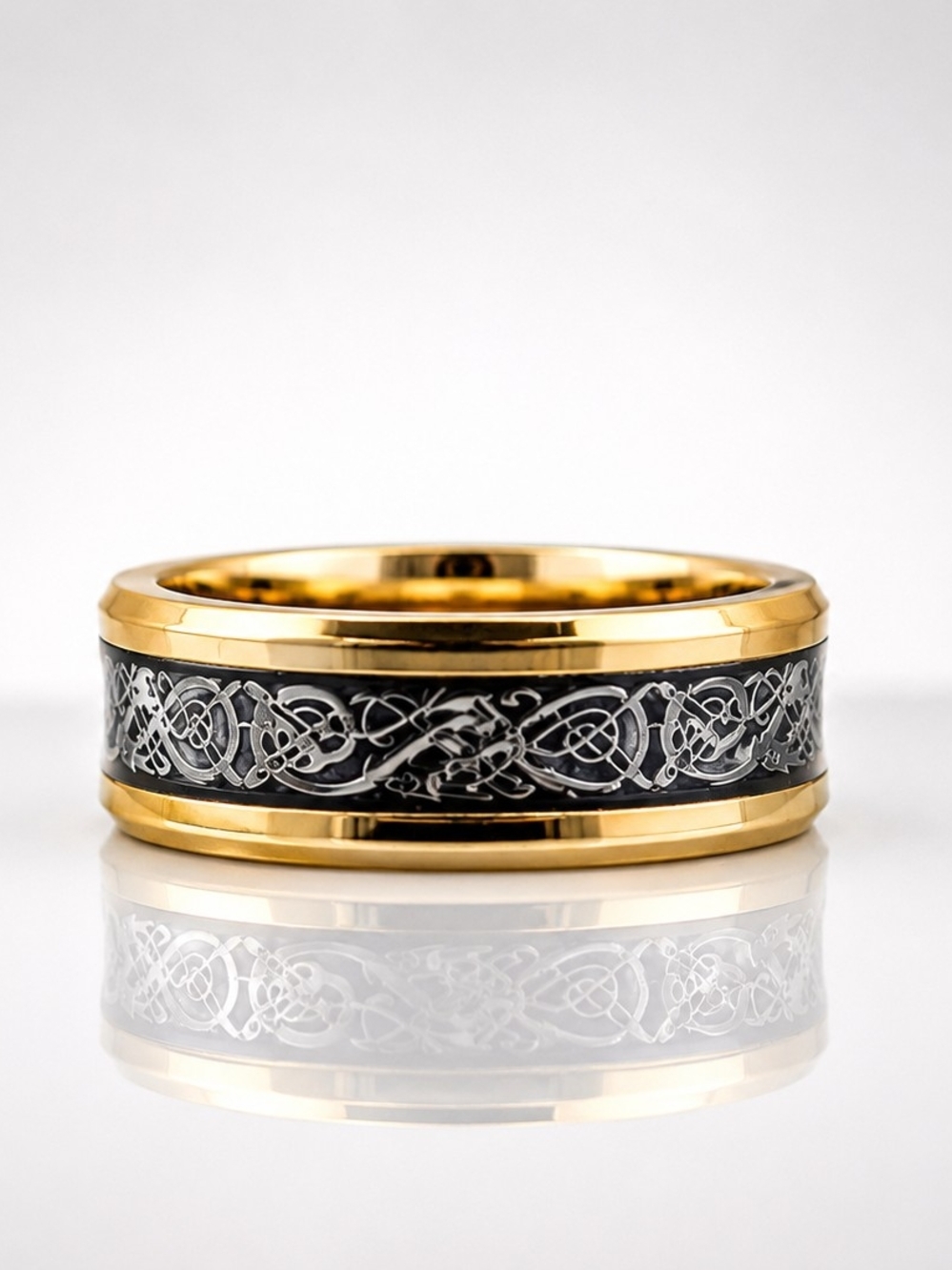Gold and Black Celtic Pattern Men's Ring